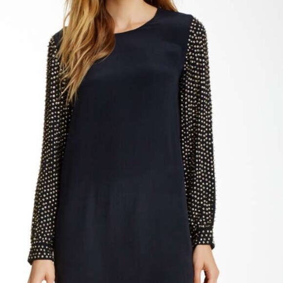 French Connection Womens 100% Silk and Gold Sequin Navy Blue Shift Dress Size 2 - Picture 3 of 8